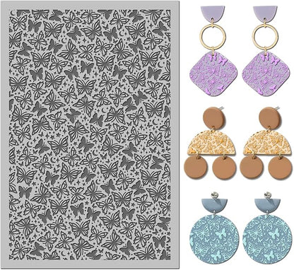 Arbuya Butterfly Polymer Clay Texture Mat - Butterflies Texture Sheet for Polymer Clay Jewelry Making, Earring Charms, DIY Craft Supplies