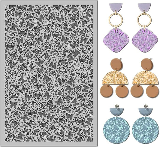 Arbuya Butterfly Polymer Clay Texture Mat - Butterflies Texture Sheet for Polymer Clay Jewelry Making, Earring Charms, DIY Craft Supplies