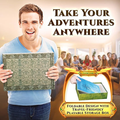10 DND Game Mats and a lot More - Includes 6 Dungeons & Dragons Board Game Battle Maps (1" Hex Grid), Huge Size 22x26-4 3D Battle Arenas, 140+ Reusable Stickers, 4 Markers & Eraser, by EverGame