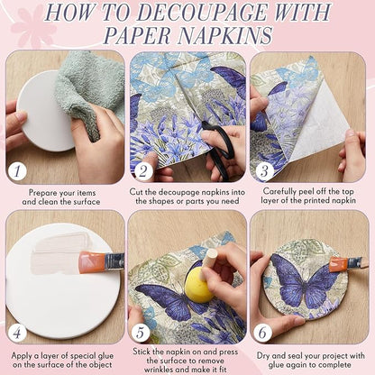 Crtiin 20 Pack Assorted Floral Napkins for Decoupage Toilet Napkins Flower Cocktail Decorative Paper for Birthday Party Beautiful Gorgeous, 20 Styles Each 6.5 inches(Style 7)