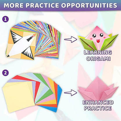 MOBYKE 238 Sheets Origami Paper, Oragami kit for Kids ages with 54 Patterns Projects, Double Sided Colored Blank Orgami Bulk Folding Book, Square Craft Patterned Papers Gift Set for Beginners Boy Girl