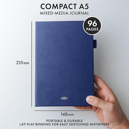 Wordsworth & Black A5 Mixed Media Journal 96 Mix Pages, Hardcover Leather, 190 GSM Paper, Journaling Notebook for Work & Sketching, Journals for Women, Men - Gifts Box Included Blue