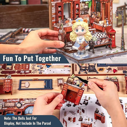 CUTEBEE Book Nook Kit - DIY Miniature House Dollhouse Kit for Adults, Booknook Hair Salon Barbershop Tiny House Bookshelf Decor 3D Wooden Puzzle, Gifts for Family and Friends (John's Hair Salon)