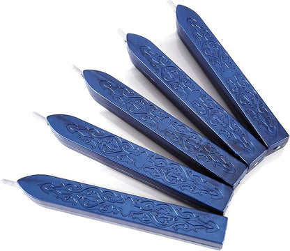 Blue Sealing Wax Sticks, Yoption 5 Pcs Totem Fire Manuscript Wax Seal Sticks with Wicks for Wax Seal Stamp (Navy Blue)