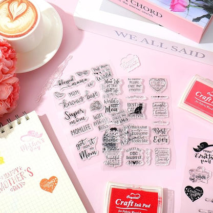 Whaline 4 Sheets Mother's Day Clear Stamps Greeting Words Silicone Transparent Stamps for DIY Craft Card Making Scrapbooking Embossing Album Decor