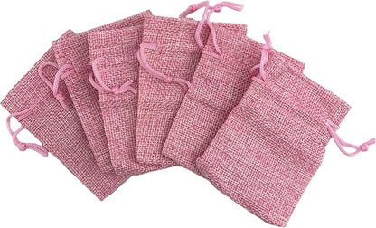 Palmhomee Pack Of 25 Burlap Gift Bags with Drawstring Linen Jewelry Pouches Wedding Hessian Jute Bags for Birthday and Treat Pouches Party Wedding Favors Gift (3.6x4.8 Inch, Pink)