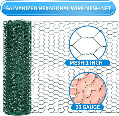 24'' x 150' Green Chicken Wire Fencing, 1 inch Chicken Wire and 20 Gauge Poultry Netting, Garden Mesh Fence Roll for Floral Arrangements/Crafts/Farm/Livestock/Pet Protection