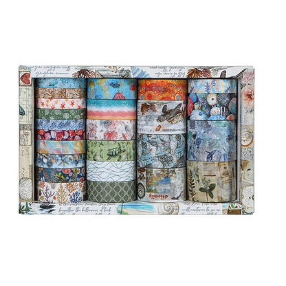 Vintage Washi Tape Set - 24 Rolls Arts Adhesive Tapes Assorted Retro Decorative Masking Tape Sets for Craft, Kids, Scrapbook, DIY, Gift Wrapping (8-Sea Treasures)