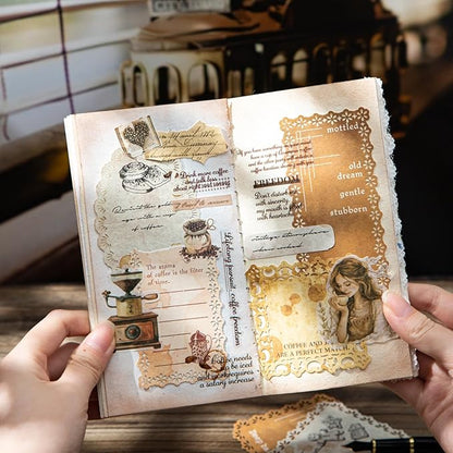 Coffee-Themed Lace Paper Set, 60 PCS Retro Lightweight Journaling Paper for Scrapbooking, DIY Crafts, Card Making, and Planners