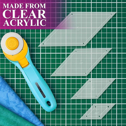 Quilting Acrylic Template Set | Precision Tools for Quilting Enthusiasts | Diamond Design | Includes Sizes 4", 3", 2", 1" | 1/8 Clear Acrylic | 1/4" Seam Allowance for Accuracy
