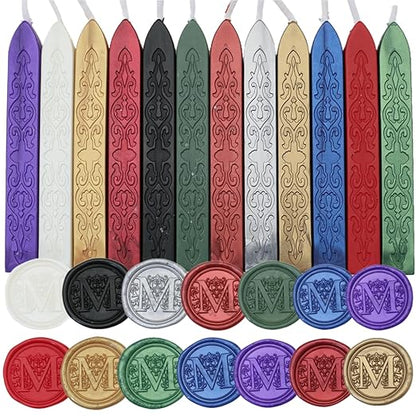 12Pcs Wax Sealing Sticks with Wicks, Assorted Colors Wax Seal Sticks Great for Vintage Mixed Color Waxsealsticks Letter Sealwax Stamp Wedding Invitations, Decoration (12-1)
