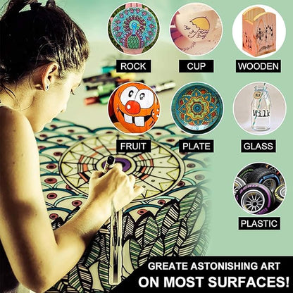 AROIC Paint Pens Paint Markers, 16 colors Oil-Based Waterproof Painting Marker Pen Set On Rock, Wood, Fabric, Metal, Plastic, Glass, Canvas, Mugs, Waterproof, DIY Craft and More