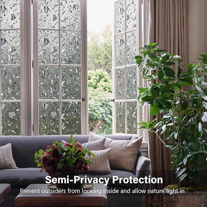 LEMON CLOUD Window Film, Decorative Window Privacy Film, Window Film Privacy Static Cling Frosted, Anti-UV Sun Blocker Heat Control for Home(Grayish Black, 35.4 x 78.7 inches)