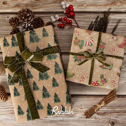 Ribbli Moss Green Velvet Ribbon 3/8 Inches Luxury Crinkled Green Christmas Ribbon for Gift Wrapping Crafts Home Decor-Continuous 10 Yard