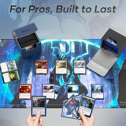 Mlikero Card Deck Box, Commander Deck Box Holds 100+ Double-Sleeved Cards with Divider, Leather Magnetic Closure Card Box Fit for MTG, TCG (Blue)