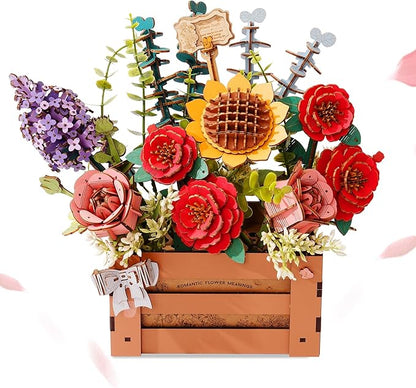 3D Wooden Flower Puzzle for Adults-Wooden Bloom Box, DIY Craft Model Kit Building Set, Botanical Decor Creative Gift for Lovers Nature Enthusiasts (658PCS)