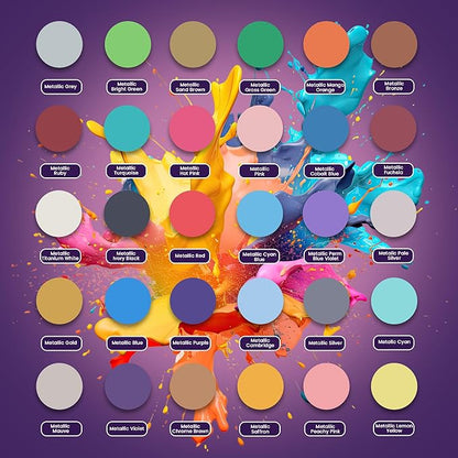 Acrylic Pouring Paint Set | 30 Vibrant Colors Including An Array Of Metallic, Neon & Pastel Paints | Pre Mixed, Ready to Use, High Flow Paint For Canvas, Paper, and More | 2 Ounces Per bottle