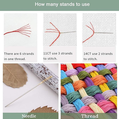 Artvxeay Cross Stitch Kits Stamped Full Range of Embroidery Starter Kits for Beginners Adults DIY 11CT Pre Printed Cross Stitch Kits - (Purple Maple Leaf Waterfall 18x18 inch)