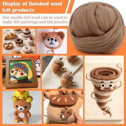 Mayboos Wool Roving Yarn, 1.76oz Colored Natural Wool Roving,Wool Felting Supplies Pure Wool Chunky Yarn for Wet Felting handcrafts and Spinning (Bright Brown Color)