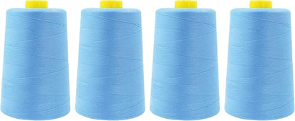Mandala Crafts 4 Pack of Serger Threads Cones Spools - 40S/2 24000 Yards Polyester Light Blue Threads for Sergers Machine and Overlock Quilting Sewing Machine