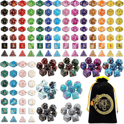 CiaraQ DND Dice Set - 26 x 7 (182pcs) Polyhedral Dice for Dungeons and Dragons D&D RPG MTG Role Playing Table Games, with a Large Flannel Bag