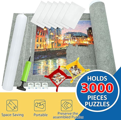 3000PCS - Puzzle Mat Roll Up| Jigsaw Puzzle Mat Roll Up| Roll-Up Save Pad Trays for Sorting Table Board Glue Sheets and Frame Keeper Storage Accessories for Kids and Adults
