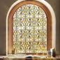 3D Stained Glass Window Privacy Film, Heat Control UV Blocking Static Cling Decorative Window Film for Bathroom,Front Door,Home Non Adhesive 16.9 x 78.7 inches Golden Filigree