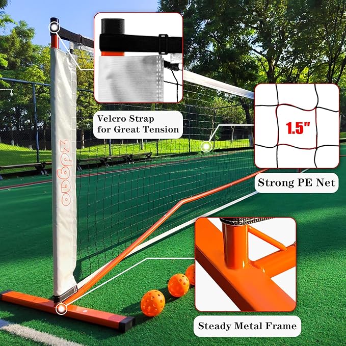 Zdgao Pickleball Set with Net for Driveway, 22 FT Regulation Size Pickle Ball Net Set with Pickleballs, Court Markers and Carry Bag, Steady Metal Frame for Outdoor, Indoor Court