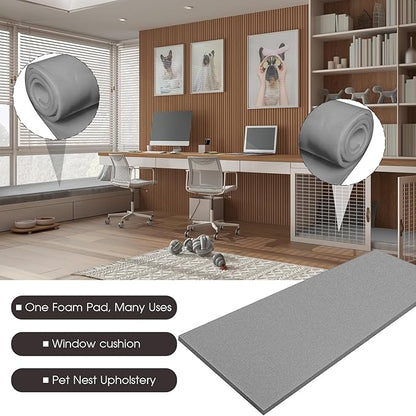 Amylove Polyurethane Foam 24" x 72" High Density Cushion Upholstery Foam Sheet for Seat Replacement DIY Projects Chairs Headboards Sofas Home(1/4" X 24" X 72",Gray)
