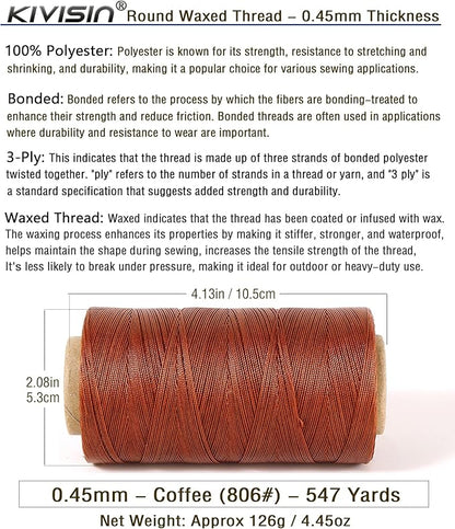 Thin Wax Polyester Thread, 0.45mm, 547 Yards, 3 Ply Round Waxed Cord Strings for Sewing, Beading, Binding, Micro Braiding, Fine Leather Craft and Micro Macrame Jewelry - Copper Color