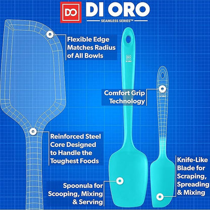 DI ORO Silicone Spatula Set - Rubber Kitchen Spatulas for Baking, Cooking, & Mixing - 600°F Heat-Resistant & BPA Free Silicone Scraper Spatulas for Nonstick Cookware - Dishwasher Safe (4pc, Teal)