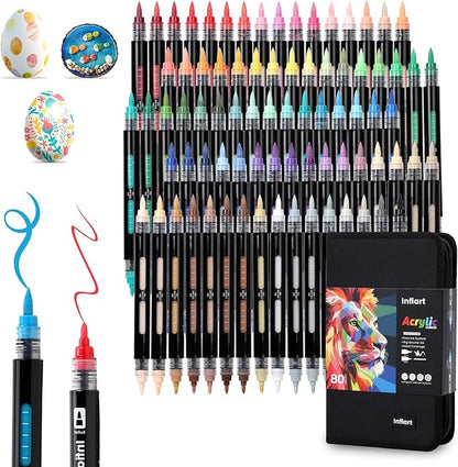 80 Colors Dual Tip Acrylic Paint Markers Automatic Ink Control Acrylic Paint Pens, Fine & Brush Tip Acrylic Markers Set for Rock Painting, Stone, Wood, Canvas, DIY & Art Supplies