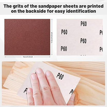 1/4 Sandpaper Sheet,4-1/2"*5-1/2" Assorted 60-80-120-180-240,50PACK