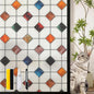 DKTIE Stained Glass Window Film Geometric Patterns, Fine Frosted Window Clings for Glass Windows, Waterproof for Bathroom Window Privacy Film Day and Night (S533, 35.4in X 118.1in)