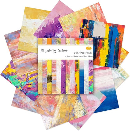 24 Sheets 12 Designs Scrapbook Paper Pad,6"×6” Single-Sided Decopodge Craft Cardstock Paper,Christmas Scrapbooking DIY Decorative Background Cardmaking Supplies.Oil Painting
