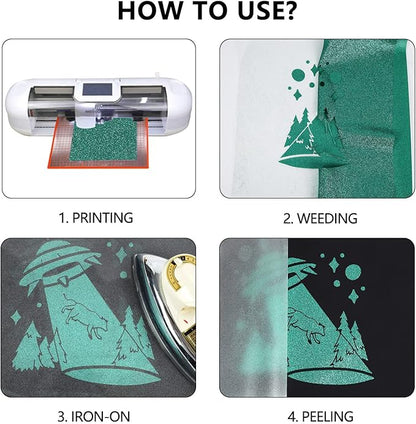 guangyintong HTV Glitter Green Roll, 12''x8ft Iron on Vinyl for T-Shirts, Easy to Cut & Weed for Heat Vinyl Design