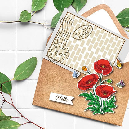 ORIGACH Realistic Corn Poppy Flower Stamps and Die and Layering Coloring Stencil Bundle for Card Making Album Arts Crafts Supplies
