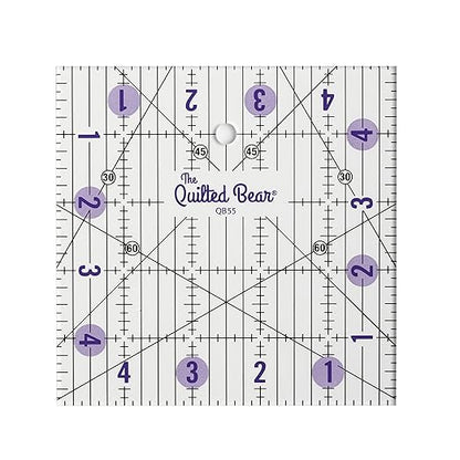 The Quilted Bear Quilting Rulers - Transparent Acrylic Non Slip Quilting, Patchwork & Sewing Ruler with Clear Black Lines & 30, 45 & 60 Degree Angles for Perfect Accuracy & Precision (5" x 5")