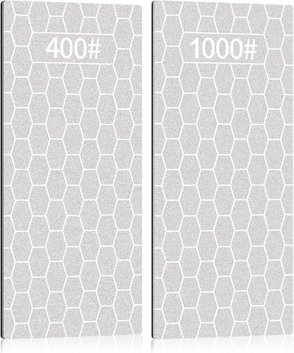 2PCS Diamond Sharpening Stone, Kalolary Knife Sharpener Stone Whetstone Honeycomb Surface Diamond Sharpener Plate with Non-slip Base for Pocket Knives Scissors, Outdoor Kitchen Tools (400/1000 Grit)