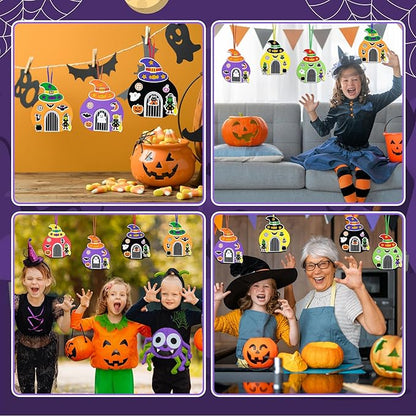 Fennoral 12 Pack Halloween Craft Kit for Kids Make You Own Witch House Foam Stickers Ornament DIY Arts and Crafts for Kids Girls Boys Halloween Party Supplies Halloween Decoration