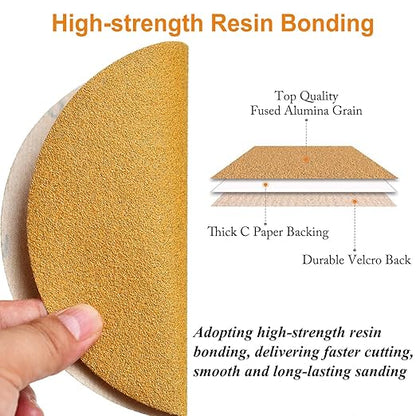 6-Inch No-Hole Hook and Loop Sanding Discs 600-Grit, Random Orbital Sandpaper for Automotive and Woodworking, 100-Pack