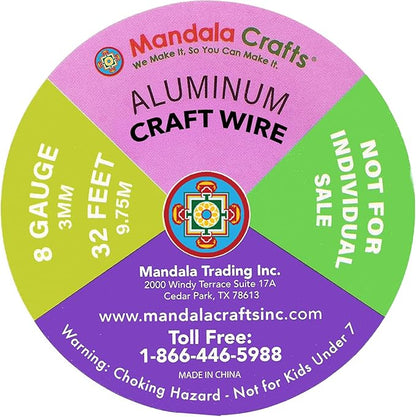 Mandala Crafts 8 Gauge Anodized Aluminum Craft Wire for Jewelry Making - 120 FT Colored Flexible Silver Copper Tone Wire - Bendable for Bonsai Armature Crafting Sculpting