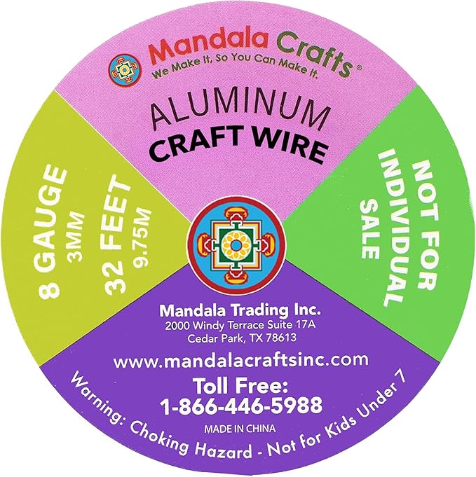 Mandala Crafts 8 Gauge Anodized Aluminum Craft Wire for Jewelry Making - 120 FT Colored Flexible Silver Copper True Blue Brown Red Kelly Green Wire - Bendable for Bonsai Armature Crafting Sculpting