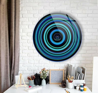 My Photostation.com 15.8''(40cm) Diameter Blue and Green Round Glass Wall Art Tempered Glass Printing Wall Decor Large Wall Art Wall Hangings