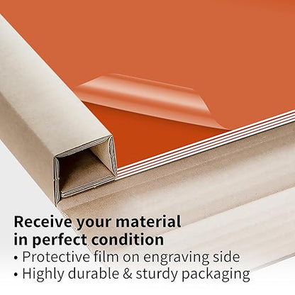 Trotec TroLase | 12"x24"x1/16", 4 Pcs | Orange/White | 2 Ply | Modified Acrylic | Laser Engraving Double Color Plastic Sheet | Engraving Blanks for Laser, Saw, Guillotine | Made in USA