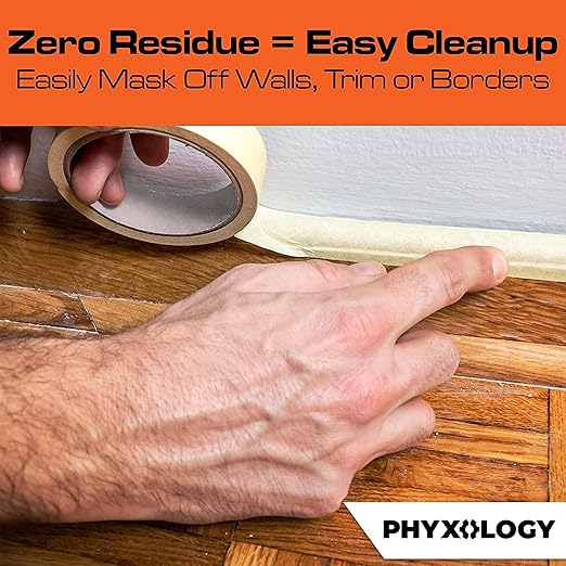No-Residue 1 Inch, 60 Yard Masking Tape 6 Pk. Easy-Tear, Pro-Grade Removable Painters Tape Great for Home, Office, Commercial Contractor. Clean, Drip-Free Painting with Wide Crepe Paper Rolls