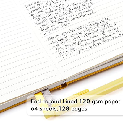 feela 5 Pack Journal Notebook Bulk for School, Hardcover Business Notebooks Classic Ruled Lined Journals with Pen Holder for Work Note Taking, with 5 Black Pens, 120 GSM, 5.1”x8.3”, A5, Yellow