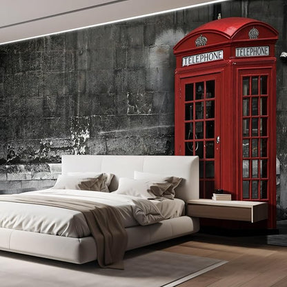 wall26 Wall Sticker/Wall Mural British Phone Booth in London, Not Peel and Stick, Non-Woven Wallpaper Decorative for Bedroom, Living Room, Office - 120x168 inches