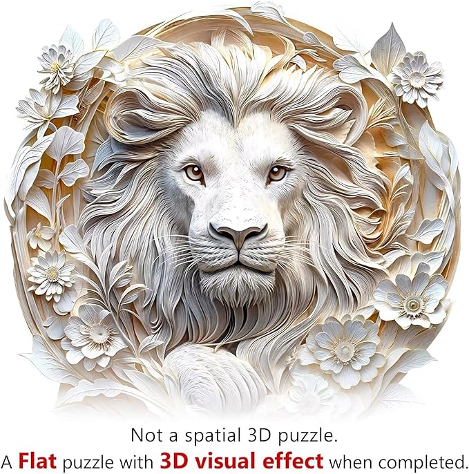 Wooden Puzzles Adults, 3D Paper Lion Wooden Puzzles 200 Pieces, Unique Animal Shaped Wood Challenging Jigsaw Puzzles Gifts for Adults, 11.4x11.2in