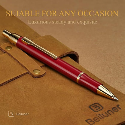 BEILUNER Luxury Gel Pen with 24K Gold Electroplating Finish, Red Piano Lacquer, Luxury Grade Craftsmanship, Best Gel Pen Gift Set for Men and Women